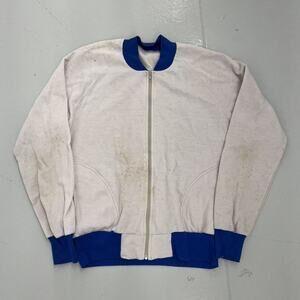 Vintage 70s Off-White/Blue Two Tone Blank Zip Up Sweatshirt